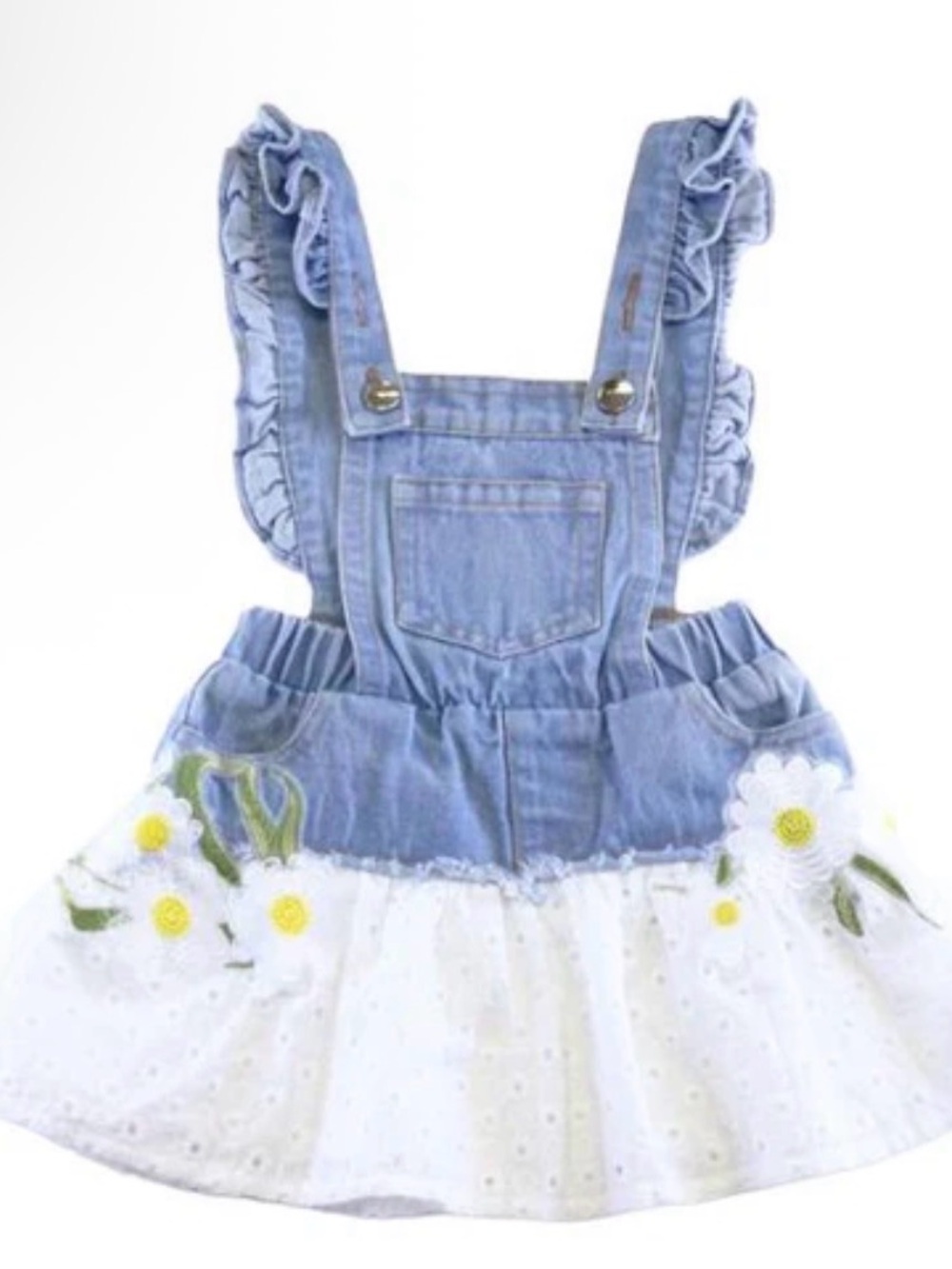 NWT Doe A Dear Girls White Floral Denim Dress Overalls - Size 4T